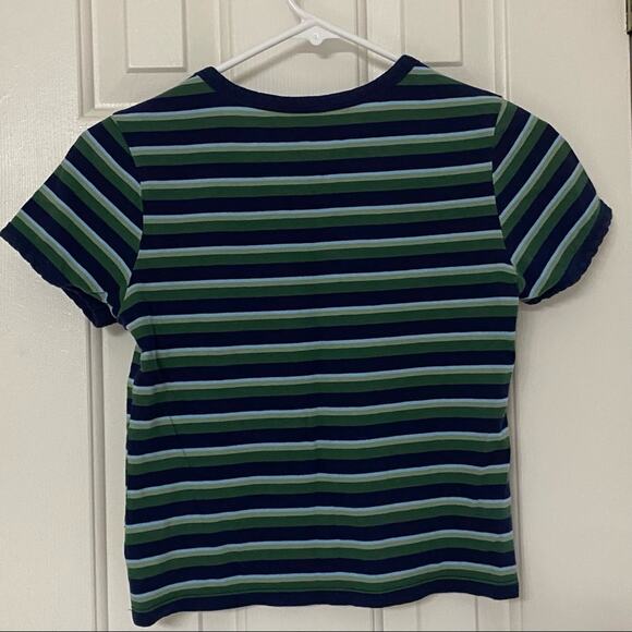 PACSUN • Basics Green + Blue Striped Cropped Tee - Picture 4 of 5